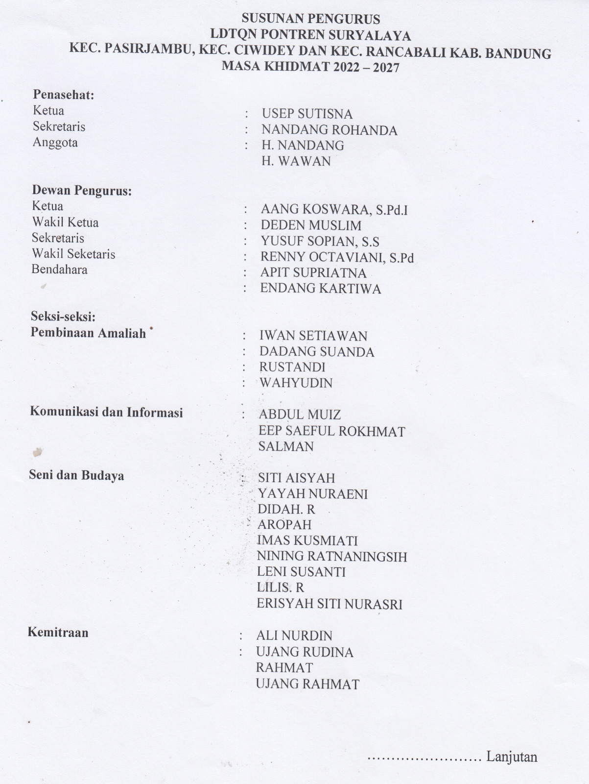 Scan susunan pengurus 2022–2027